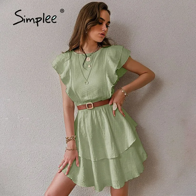 Back to College Joskaa White Cotton female chic Dresses Fashion Solid Ruffled Mid-length High-waist Vestidos Sleeveless Summer women Dress 2024