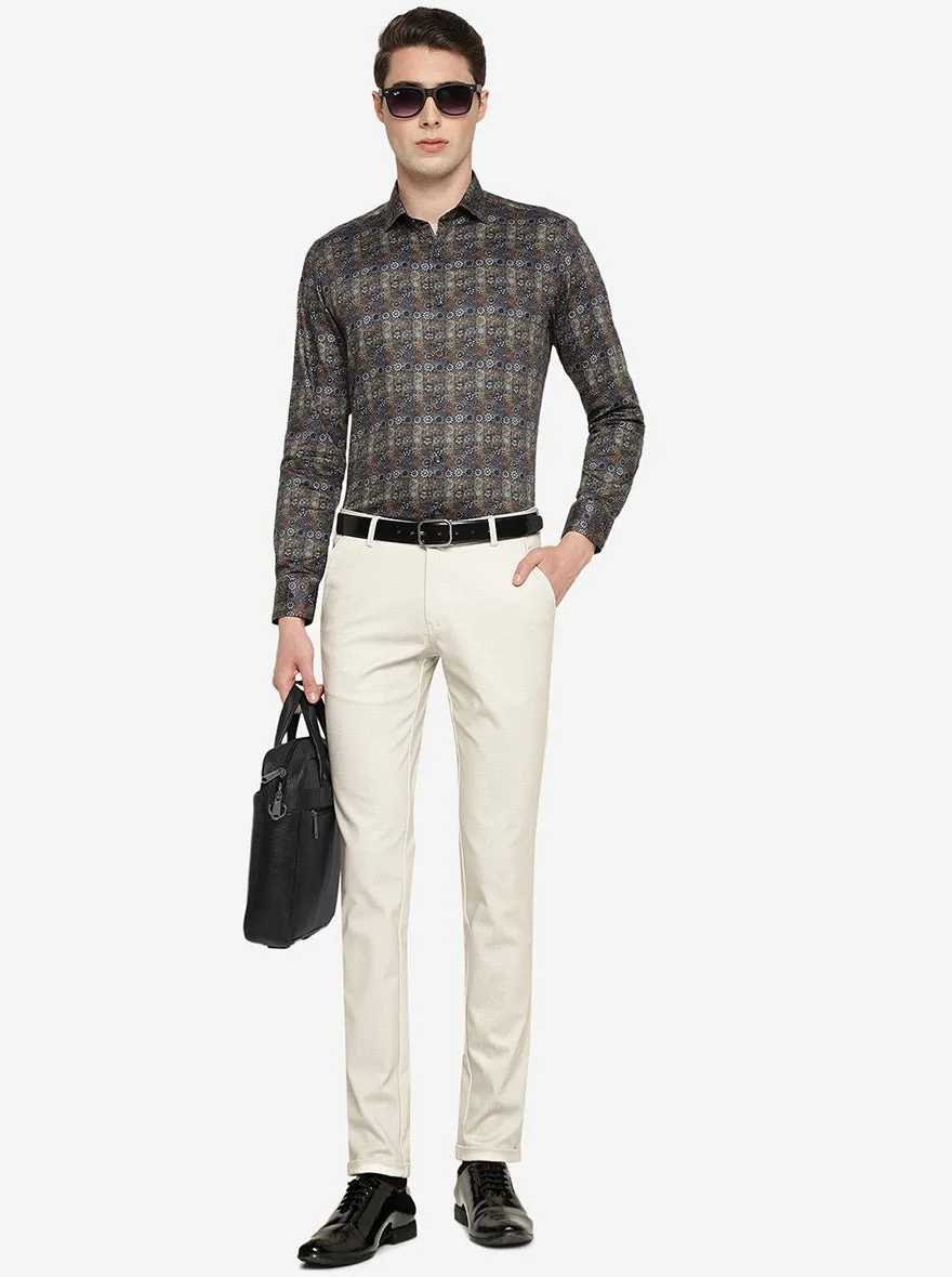 Cream Solid Slim Fit Club Wear Trouser | JB Studio