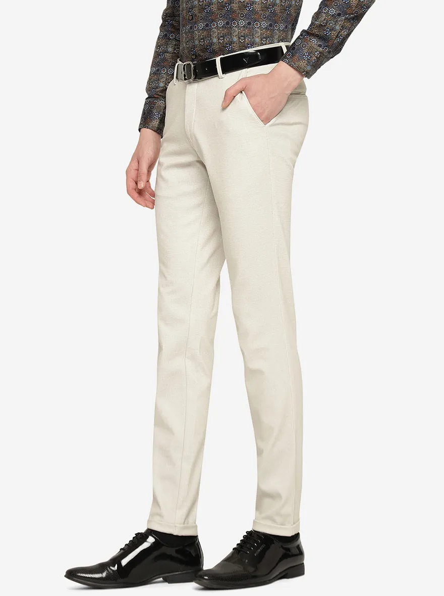 Cream Solid Slim Fit Club Wear Trouser | JB Studio