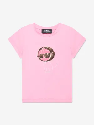 Karl Lagerfeld Girls Organic Cotton Choupette T-Shirt in Pink