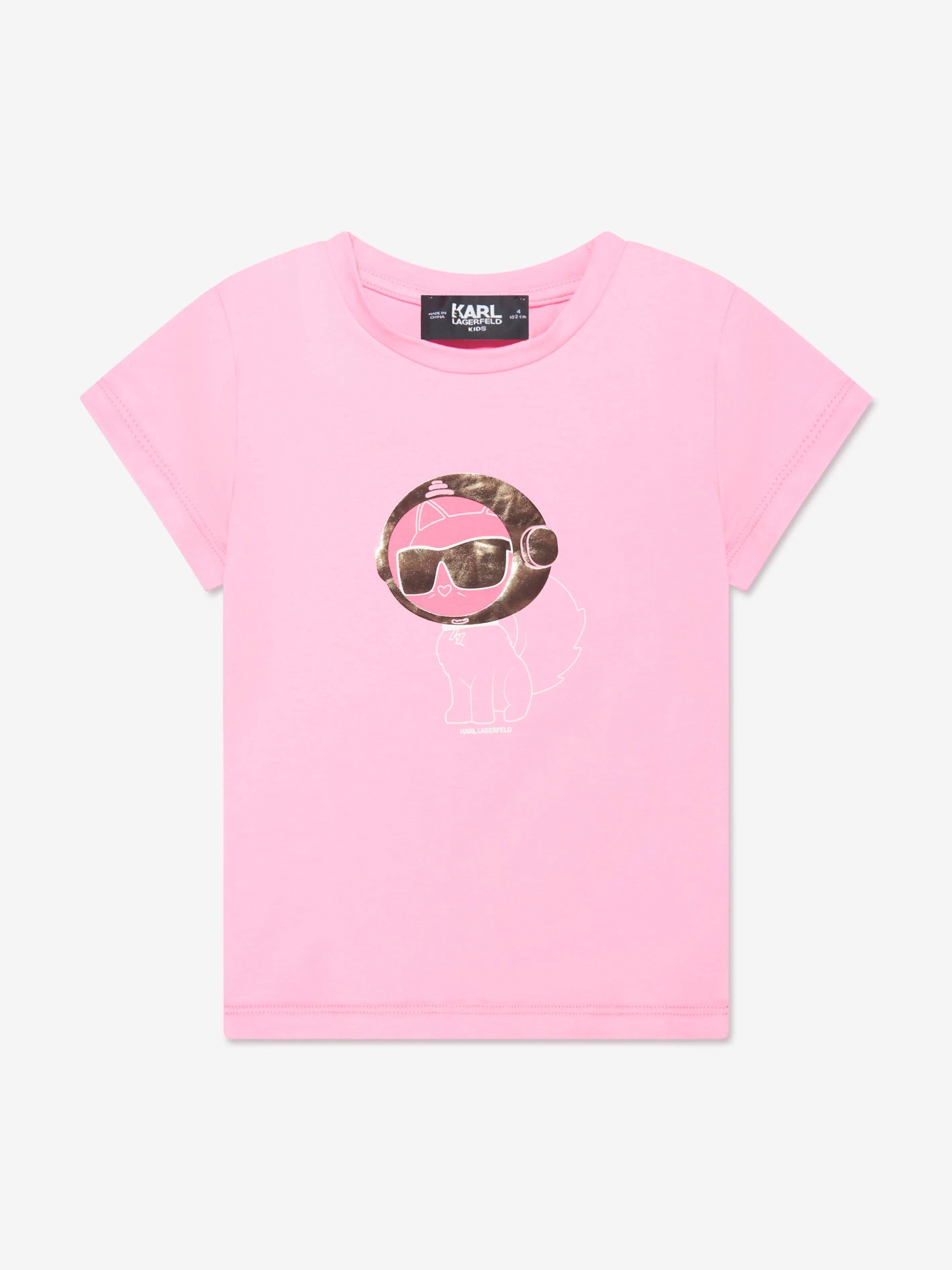 Karl Lagerfeld Girls Organic Cotton Choupette T-Shirt in Pink