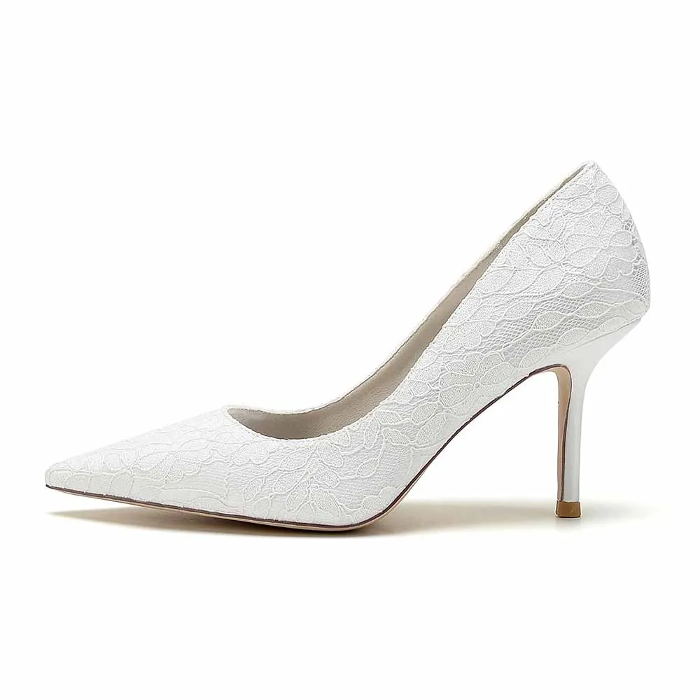 Lace Party Heels Weddng Pumps Closed Toe Heeled Bridal Shoes