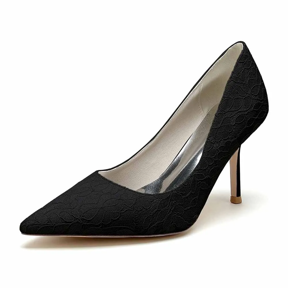 Lace Party Heels Weddng Pumps Closed Toe Heeled Bridal Shoes