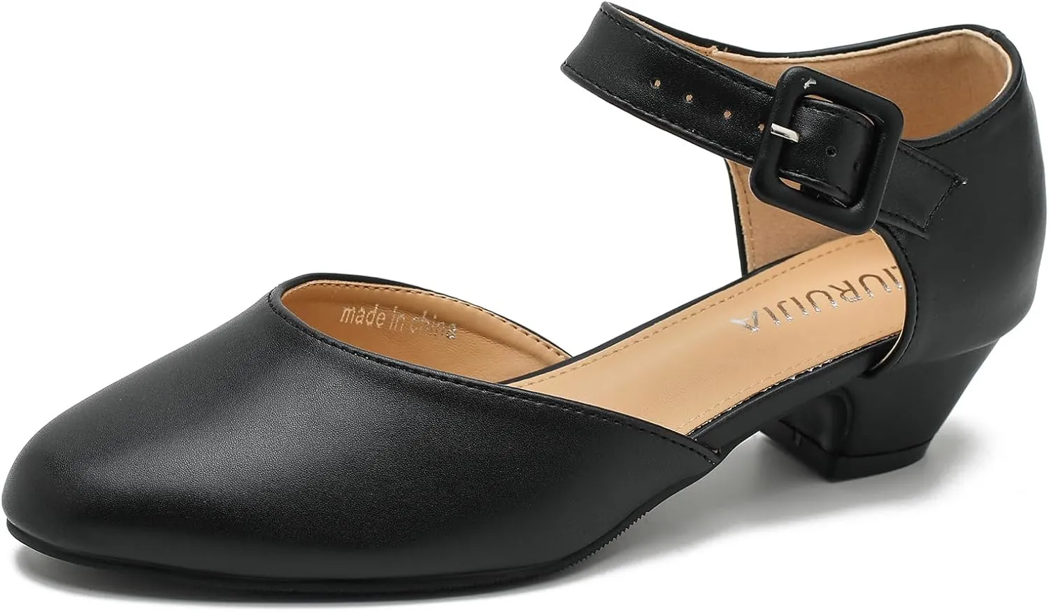 LIURUIJIA Women's Low Chunky Heel Dress Shoes Closed Toe Comfortable D'Orsay Work Office Pumps Black Matte US 7