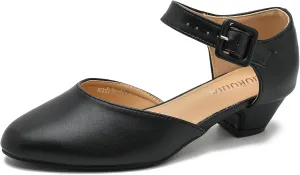 LIURUIJIA Women's Low Chunky Heel Dress Shoes Closed Toe Comfortable D'Orsay Work Office Pumps Black Matte US 7
