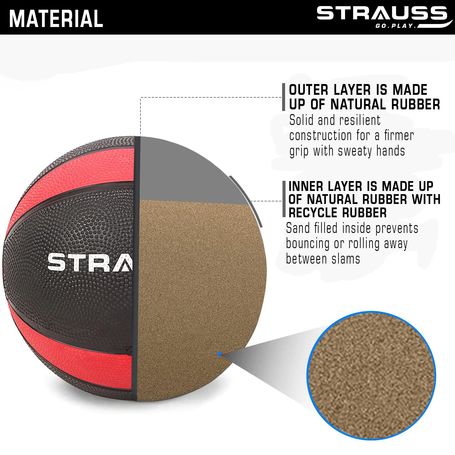STRAUSS Medicine, Weight Training Ball, 4 Kg, (Red)