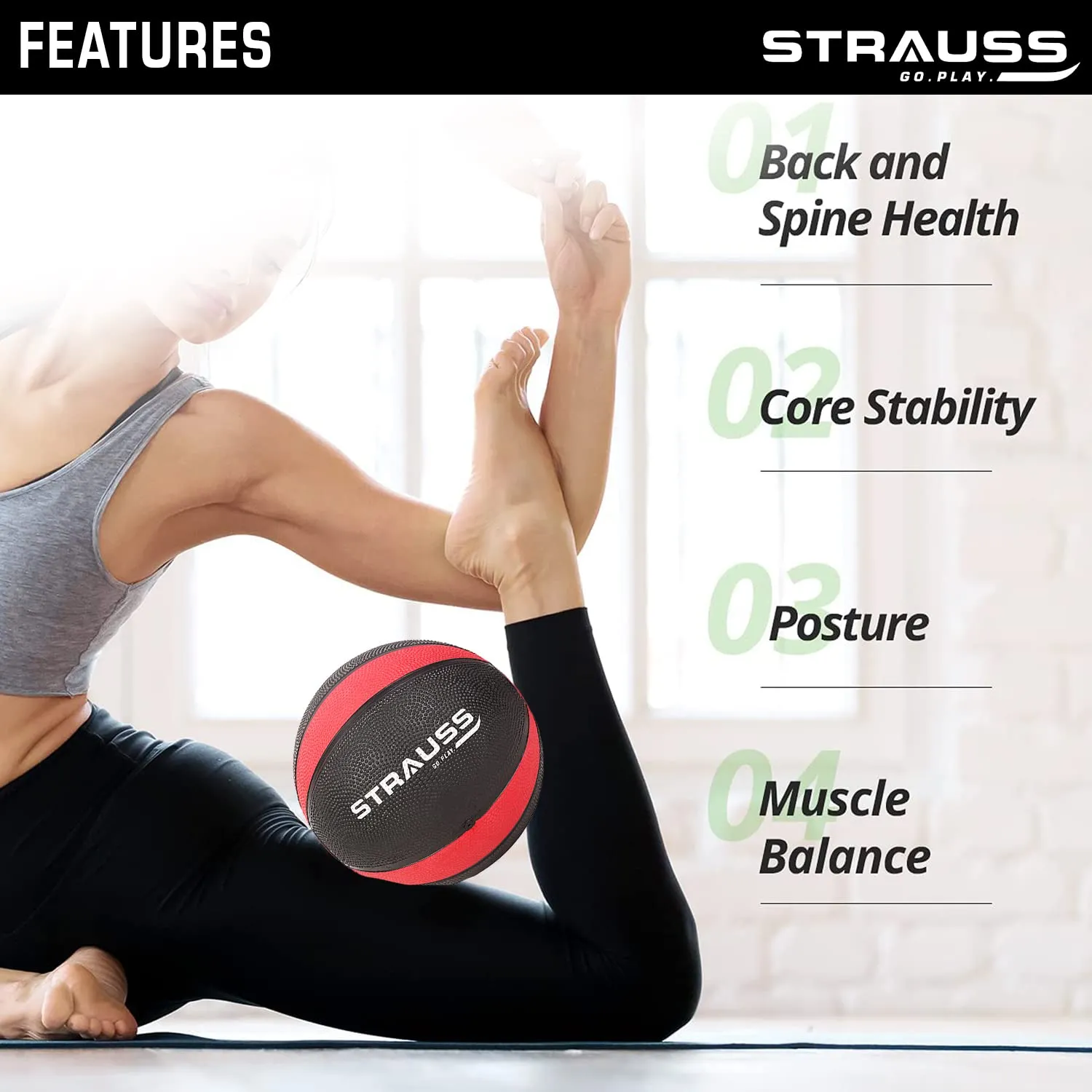 STRAUSS Medicine, Weight Training Ball, 4 Kg, (Red)