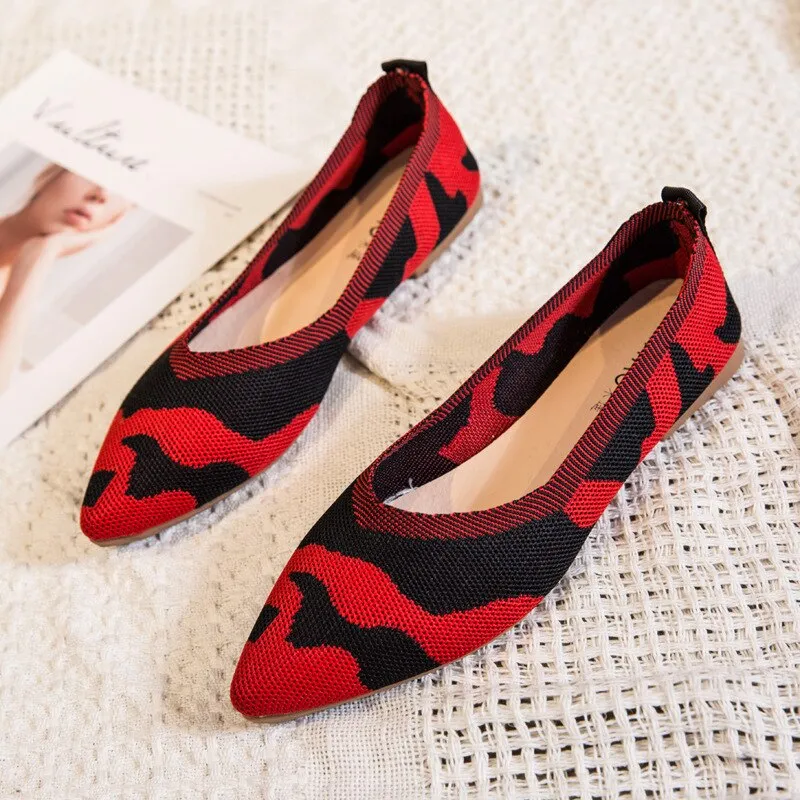 Women 2022 Comfortable Elasticity Flats New Weaved Sneakers Shoes Sole Slip-On Knitted Pattern Shoes Pumps Fashion Casual Lofers