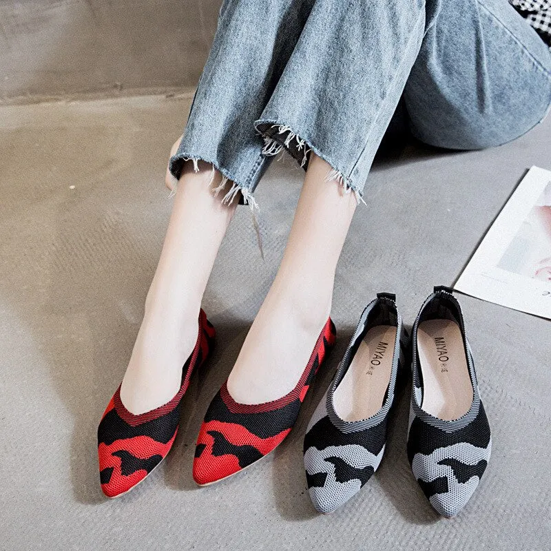 Women 2022 Comfortable Elasticity Flats New Weaved Sneakers Shoes Sole Slip-On Knitted Pattern Shoes Pumps Fashion Casual Lofers