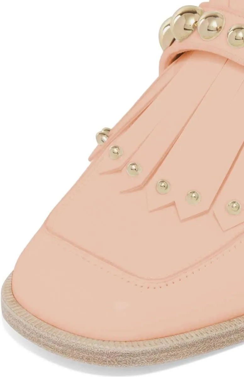 XYD Women's Chic Studs Short Low Chunky Heel Mules Tassels Square Toe Backless Casual Dress Sandals Shoes