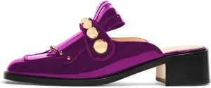 XYD Women's Chic Studs Short Low Chunky Heel Mules Tassels Square Toe Backless Casual Dress Sandals Shoes