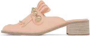 XYD Women's Chic Studs Short Low Chunky Heel Mules Tassels Square Toe Backless Casual Dress Sandals Shoes