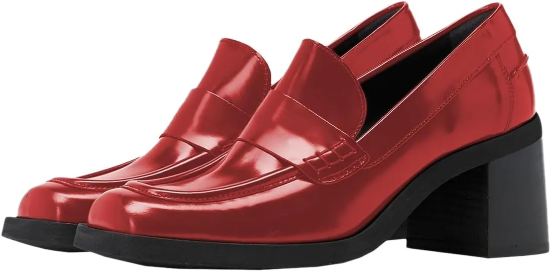 YDN Women Chic Squared Closed Toe Loafer Pumps Retro Slip On Mid Chunky Heels Shoes Walking Daily Leisure Size 4-16 US