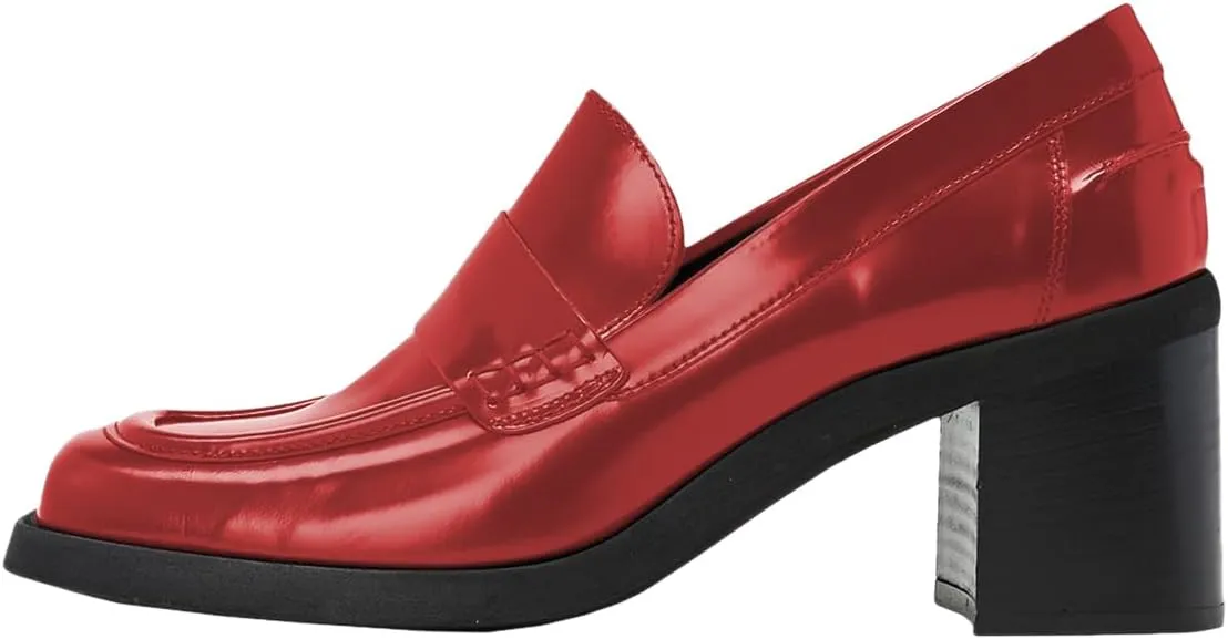 YDN Women Chic Squared Closed Toe Loafer Pumps Retro Slip On Mid Chunky Heels Shoes Walking Daily Leisure Size 4-16 US