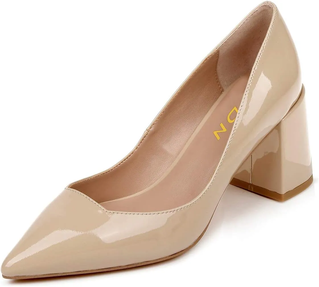 YDN Women's Chic Pointed Toe Block Chunky High Heel Pumps Slip on Patent Leather Loafers Shoes for Party Office