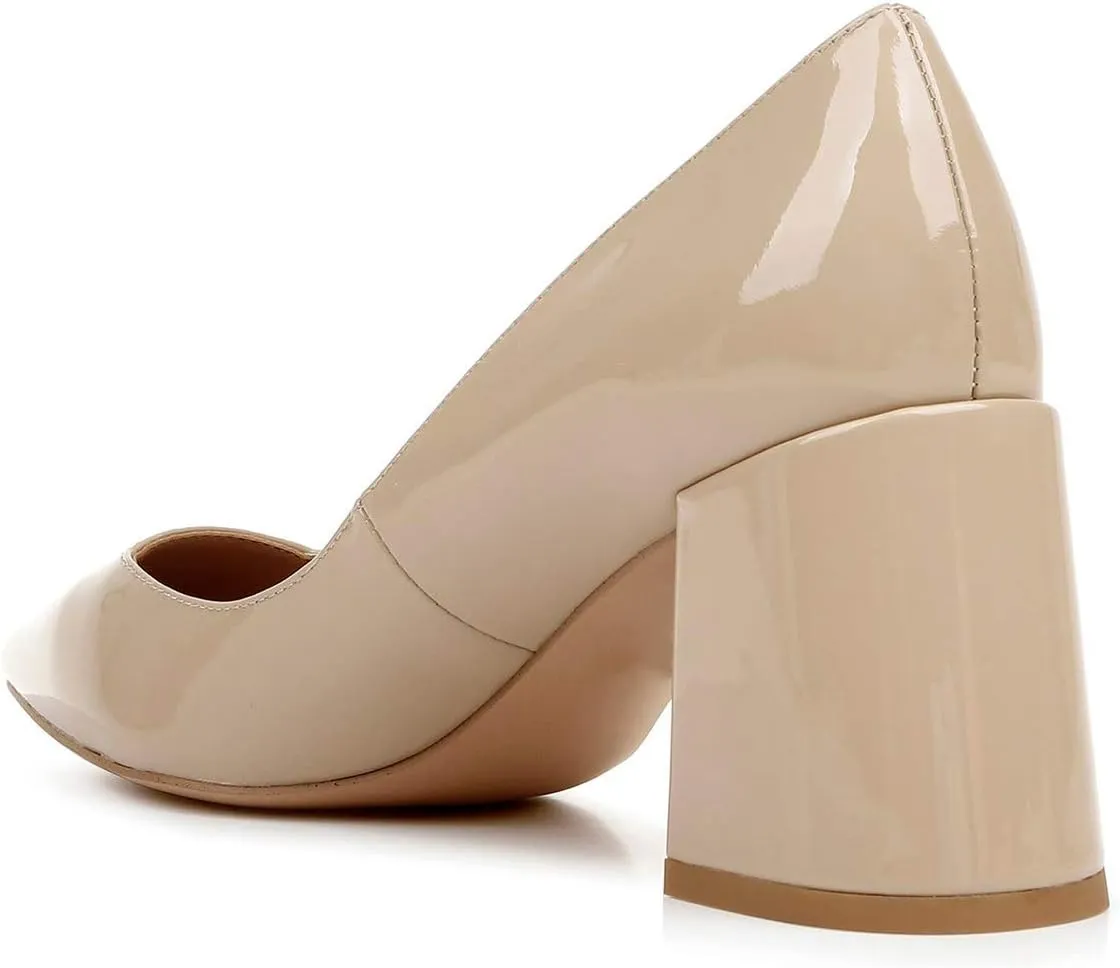 YDN Women's Chic Pointed Toe Block Chunky High Heel Pumps Slip on Patent Leather Loafers Shoes for Party Office