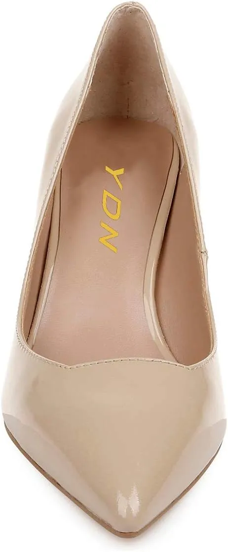 YDN Women's Chic Pointed Toe Block Chunky High Heel Pumps Slip on Patent Leather Loafers Shoes for Party Office