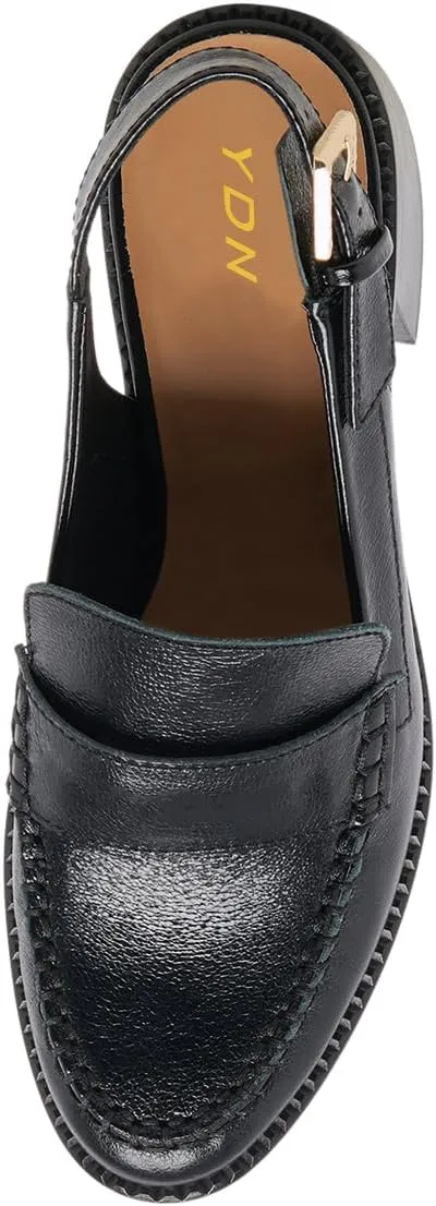 YDN Women's Chic Slingback Loafers Chunky Block Low Heels with Buckled Strap Dressy Casual Daily Business Shoes Size 4-16 US
